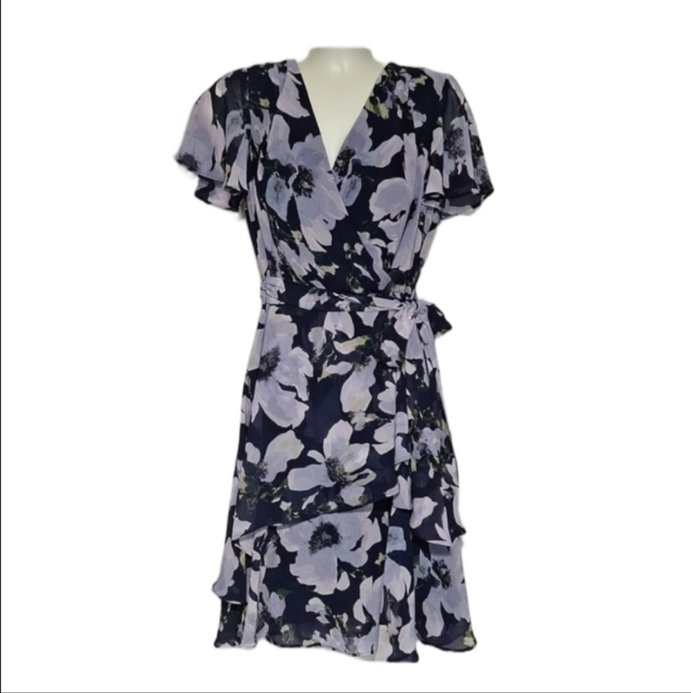 Tahari Floral Midi Dress V-Neck Faux Wrap - Picture 1 of 11